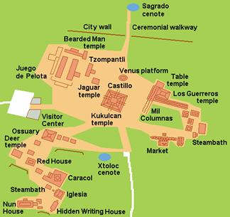 Chichen Itza Mayan archeological site map